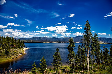 Lago granby, Colorado, céu, nuvens, paisagem, cênica, floresta