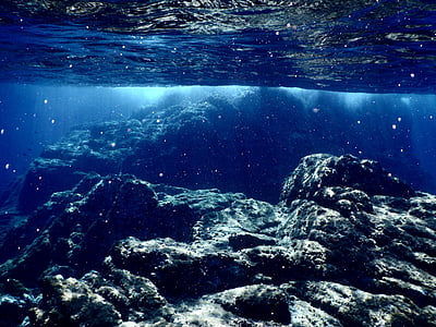 gris, Roca, formació, Mar, oceà, blau, l'aigua