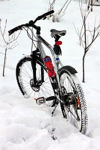 자전거, 감기, 사이클링, 산, 타고, 눈, 타이어