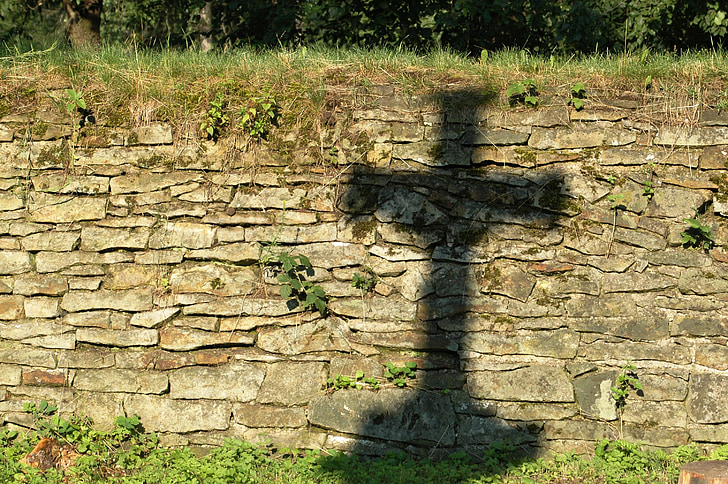 wall, stone, shadow, cross, drought