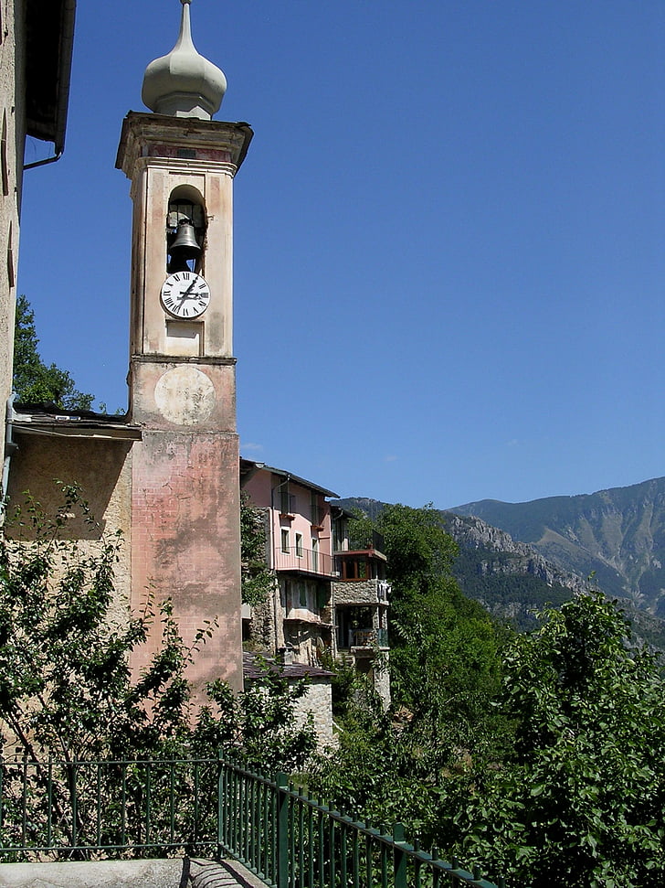 village, perched, france, good looking, blue sky, mountain, church