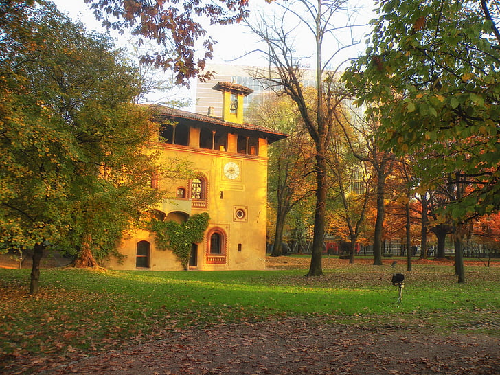 Milán, Italia, edificio, arquitectura, Parque, caída, otoño