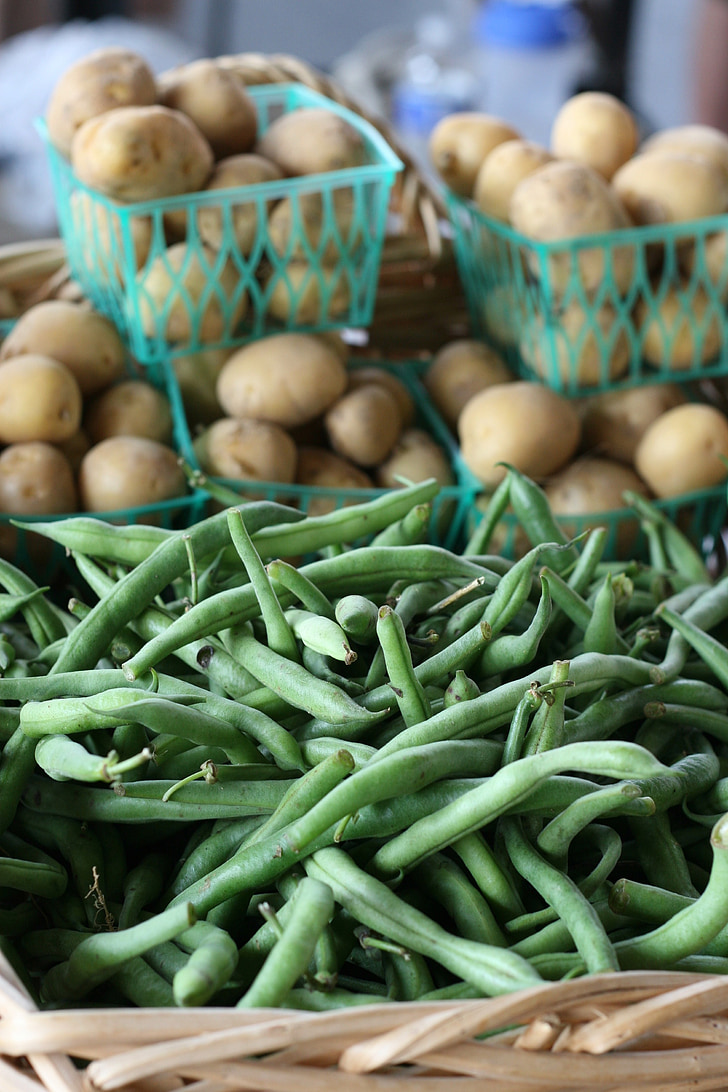 Zelené fazuľky, zemiaky, jedlo, rastlinné, zdravé, zemiaky, Vegetariánska
