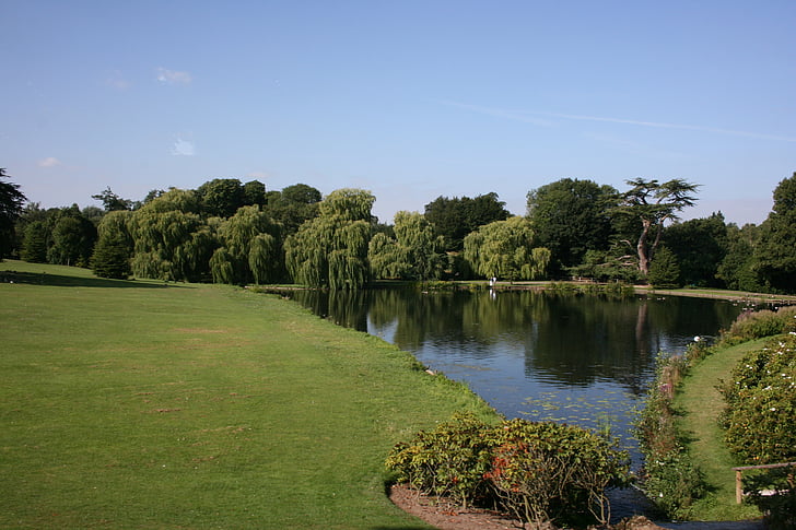 Lake, nurmikko, puut, vihreä, rauhallinen, rauhallisuus, puu