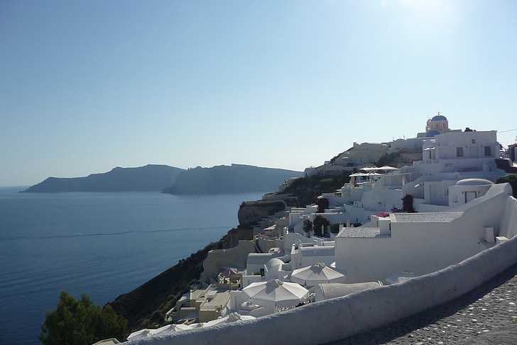 kelionės, vulkanas, Graikija, atostogų, mėlyna, sala