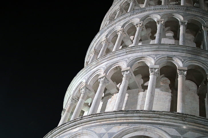 inclinada, Torre, Pisa, torre inclinada de pisa, Itàlia, Catedral, fons negre
