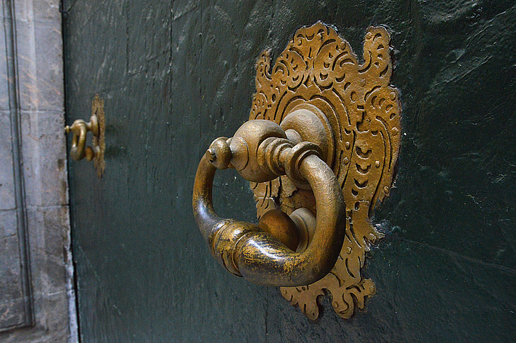 dveře, měď, zlato, rukojeť, staré, staré dveře, Architektura