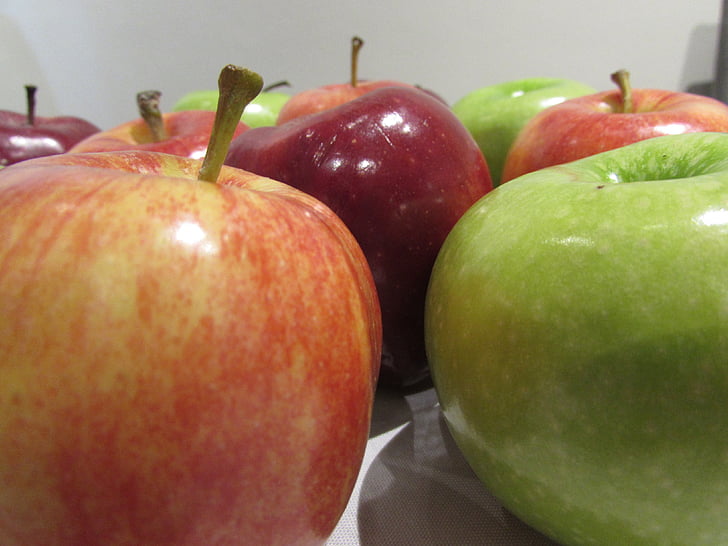 maçãs, vermelho, verde, Rosh Hashaná, judeu, frutas, comida