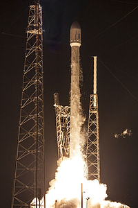raketuppskjutning, natt, nedräkning, SpaceX, lyft, Starta, Flames
