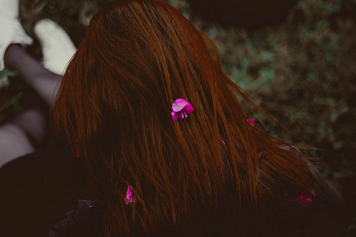 рожевий, квітка, коричневий, волосся, люди, Дівчина, жінка