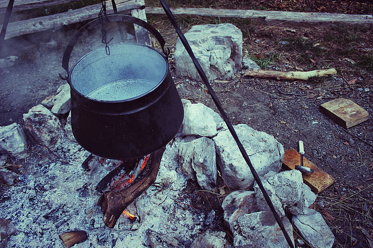 nồi nấu ăn, vạc, màu đen, nhiệt, Hot, nồi, lửa trại
