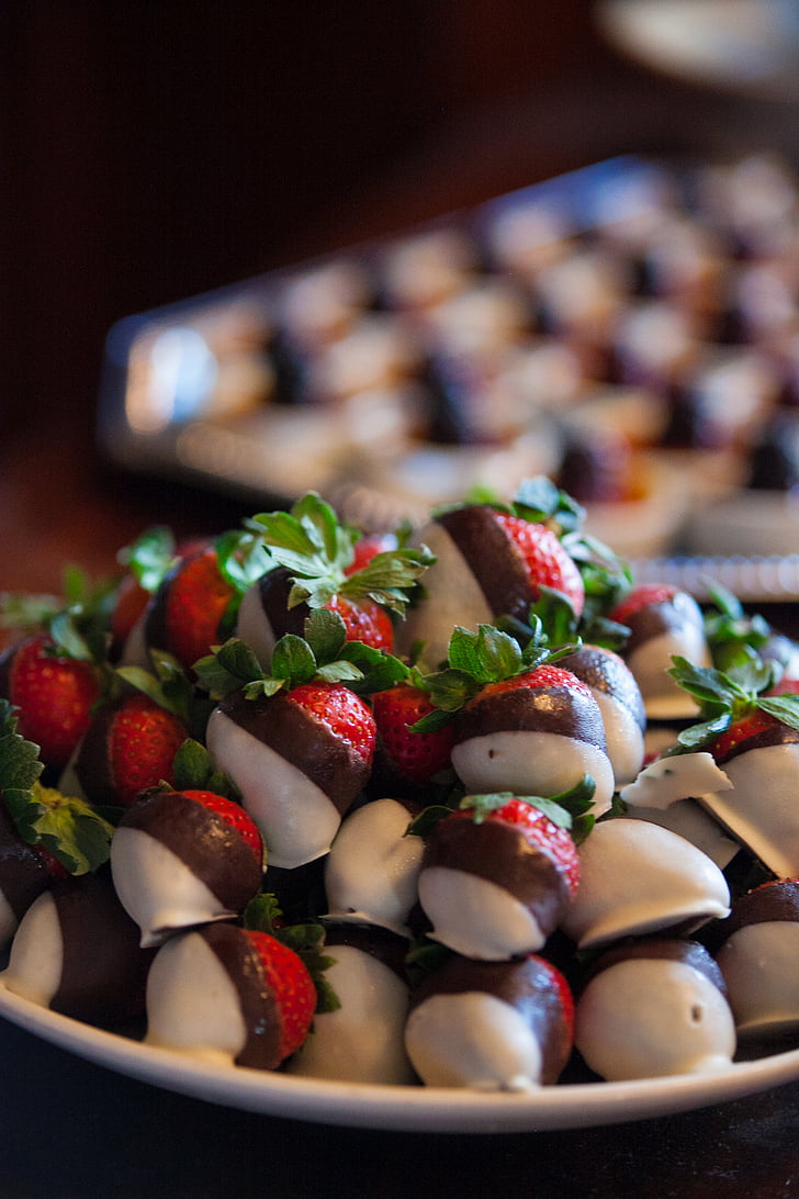φράουλα, σοκολάτα, φανοί, επιδόρπιο, σοκολάτας που καλύπτονται, φρούτα, Γλυκό
