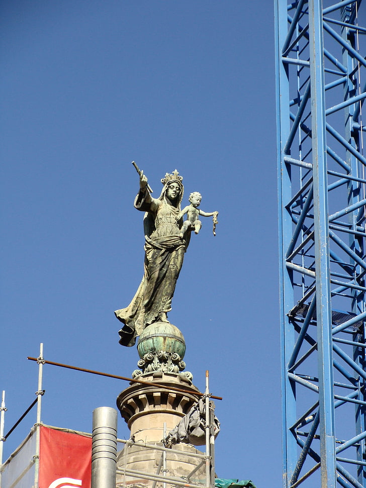 madonna, statue, christ, under construction, monument, sculpture, christian