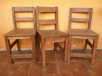 stolice, narančasta, namještaj, sjedala, tri, drveni