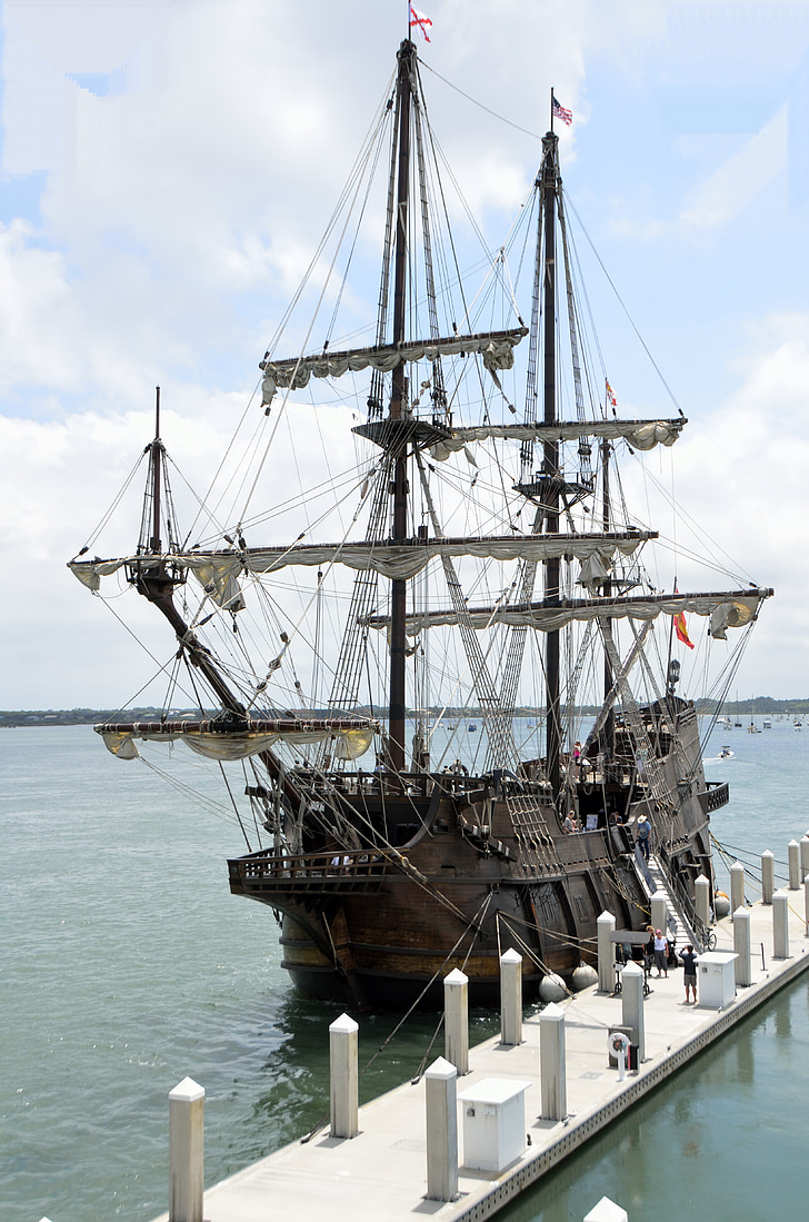 Galleon, skipet, fortøyd, seil, fartøy, nautiske, transport