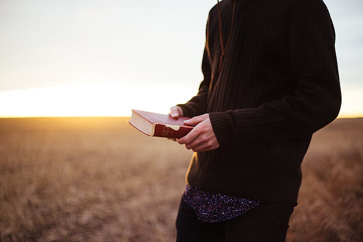 depth, field, photography, person, holding, red, bible