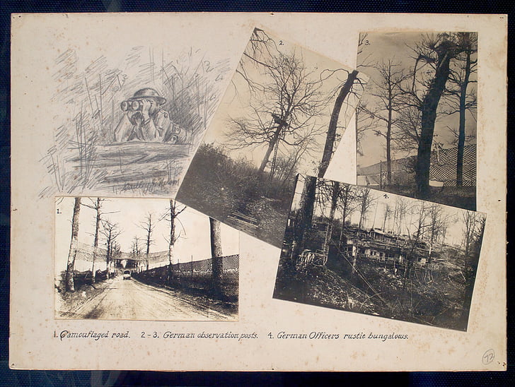 camoufleret, Road, observation stillinger, tysk, Bungalows, blyantstegning, soldat