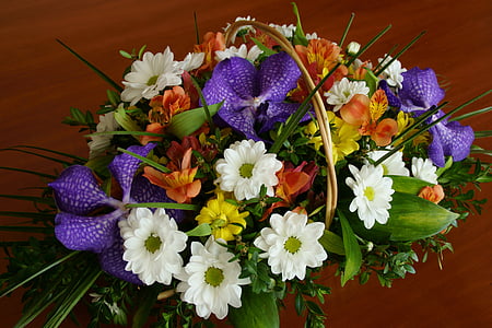 ramo de la, flores, cesta de flores, brillante, composición