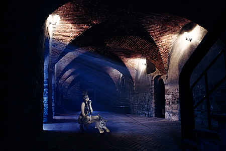 gothic, vault, side light, panel, fashion, woman, young