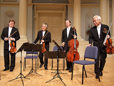 quartet, tokyo, stage, strings, musicians, men, bowing