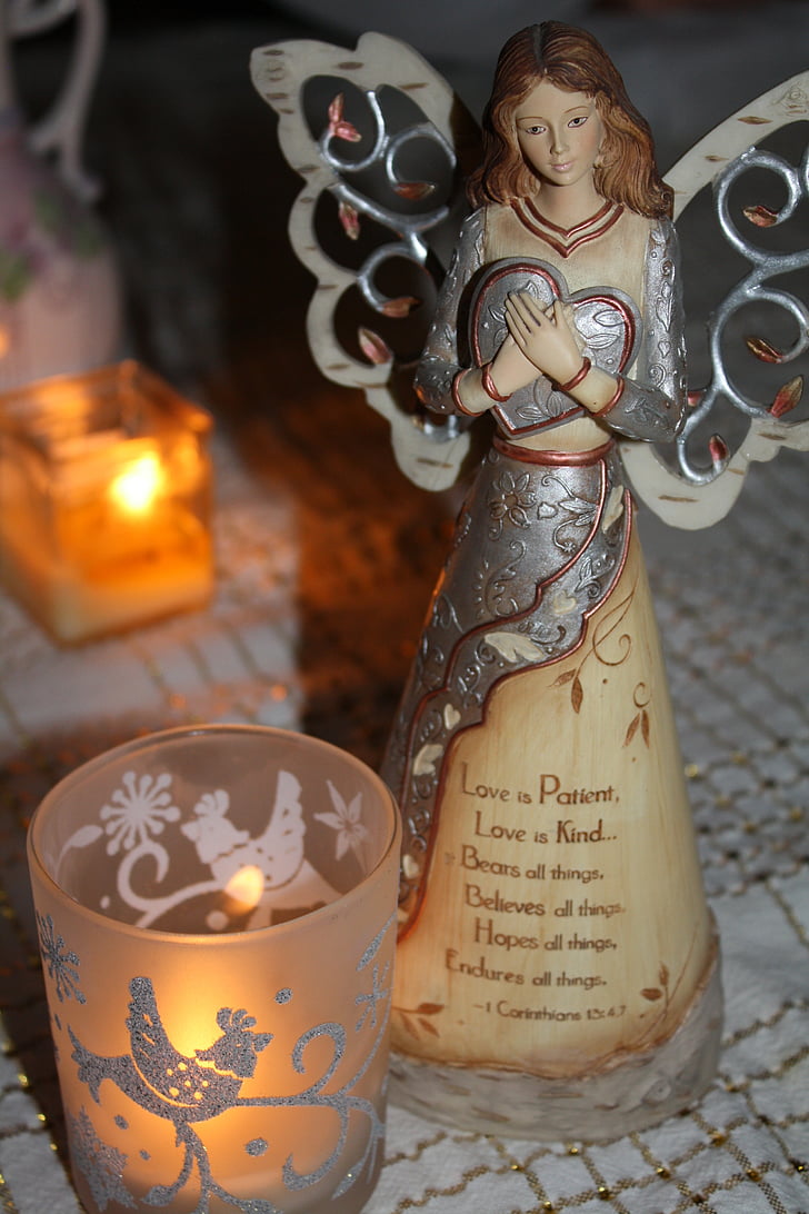 Àngel, llum de les espelmes, l'amor, 1 Corintis 13, Espelma, decoració, vacances
