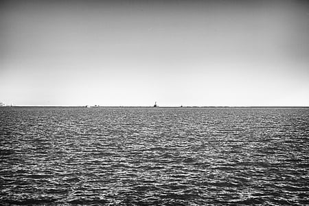 Océano, mar, las naves, barcos, Horizon, cielo, blanco y negro