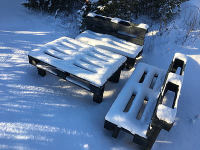 sneh, exteriérový nábytok, tieň