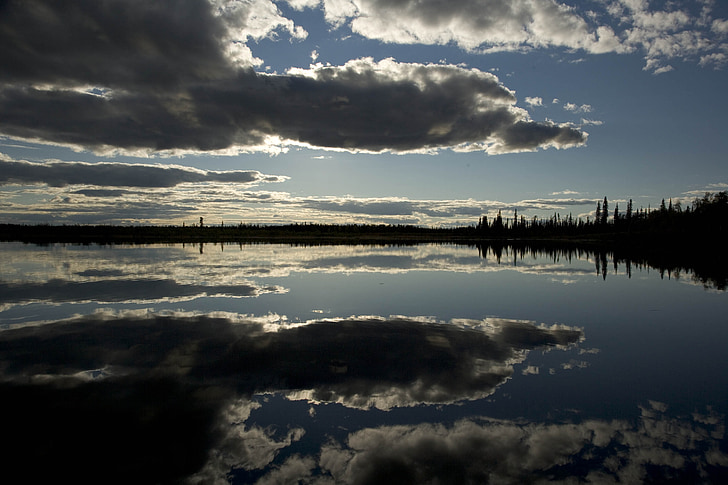 jazero, západ slnka, Príroda, scénické, reflexie, oblaky, vody