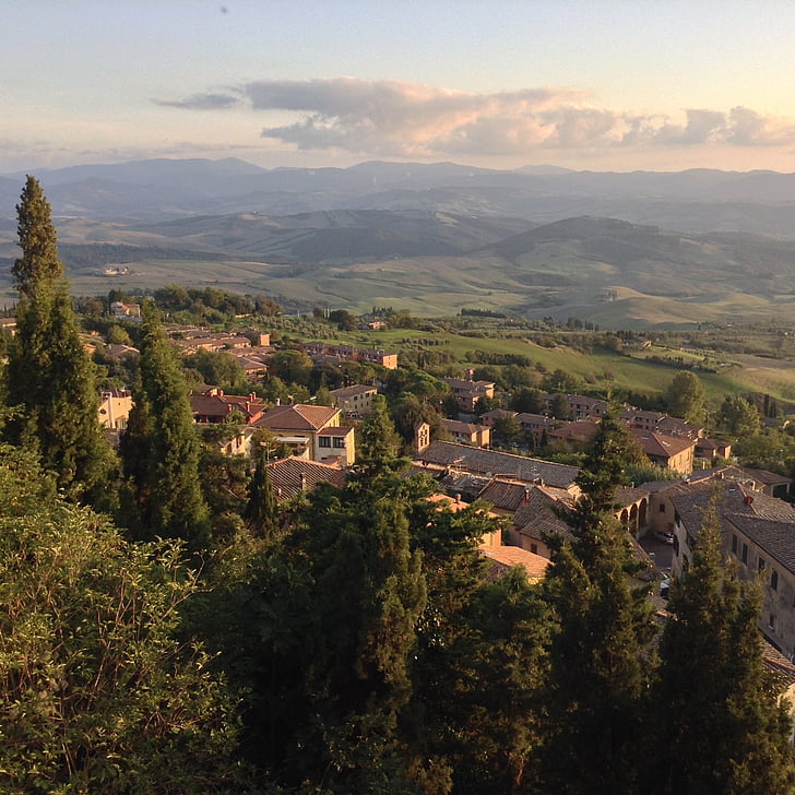 Tuscany, Italia, desa, liburan, lama, udara, bangunan kuno dan struktur