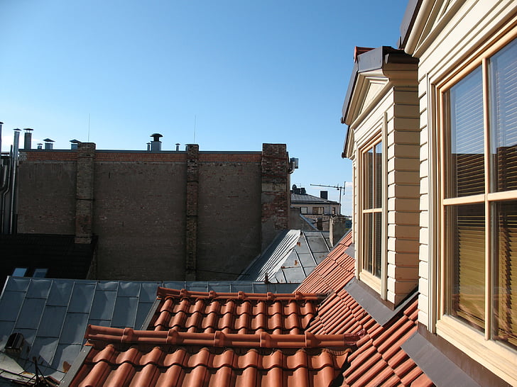 Latvia, Riga, atap, langit, arsitektur, rumah, eksterior bangunan