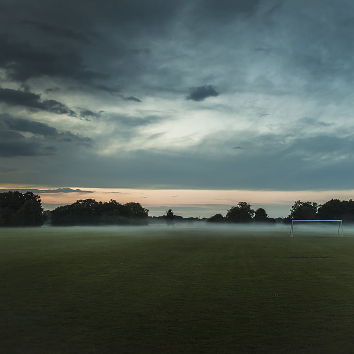 green, field, sunrise, cloud, clouds, soccer, overcast