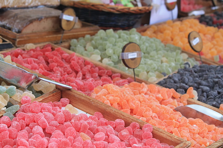 frukt pasta, displayen, färger, frosseri, socker, marknaden