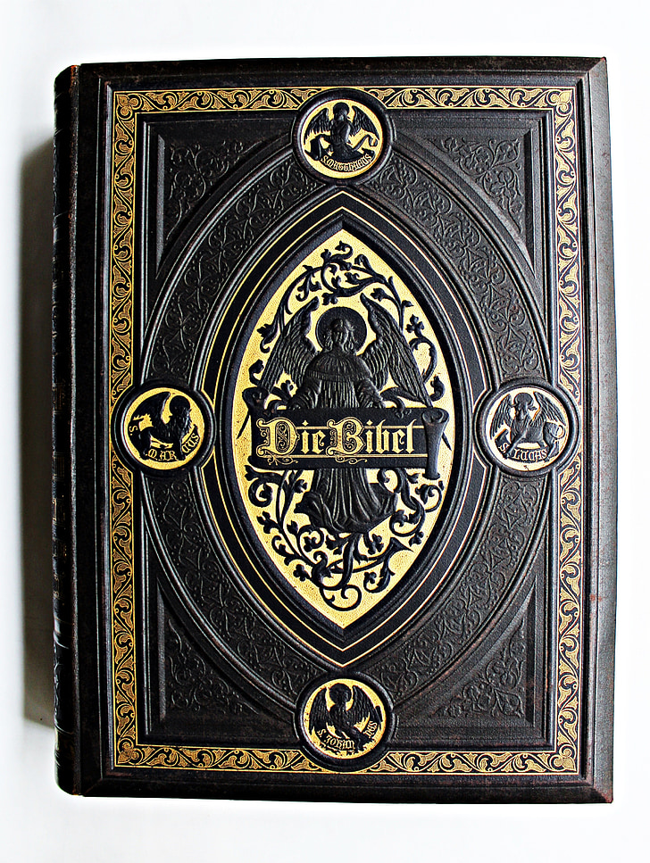 book, bible, leather-bound, the art of book binding, historically, antiquarian, old