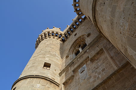 slottet, Rhodos, stor lærer, tårnet, middelalderen, himmelen, helligdager