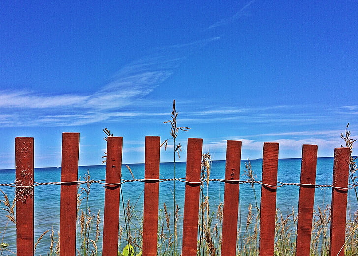 Göl, Dune, plaj, Michigan, Shore, kum, çit