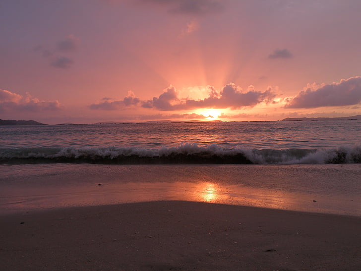 Beach, Sea, Sunset, taivas, pilvet, Costa, Ocean