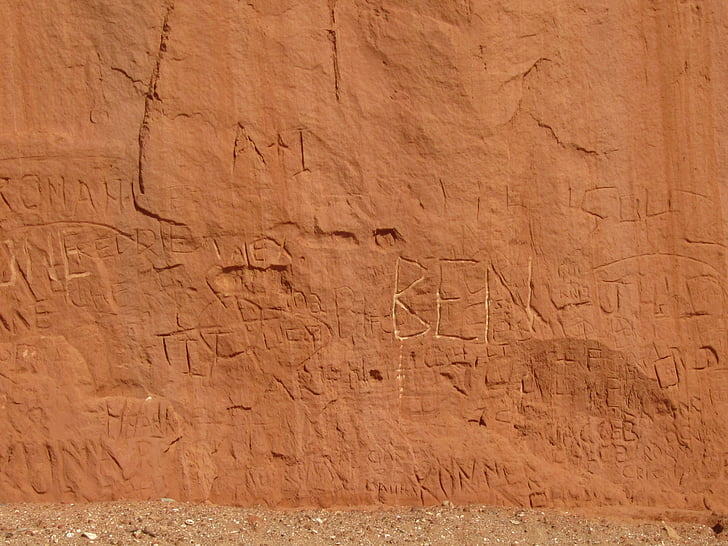 acantilado, Graffiti, talla, nombres, piedra arenisca, roca, comunicación