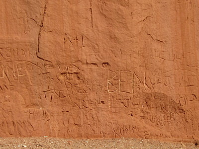 tebing, grafiti, ukiran, nama, batu pasir, batu, komunikasi