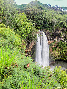 考艾岛, 夏威夷, 瀑布, 山脉, 瀑布, 景观, 自然