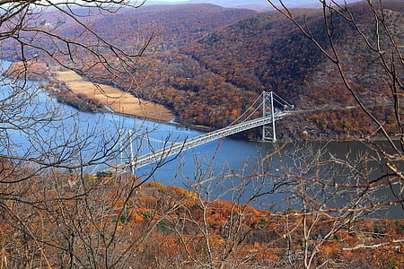 híd, folyó, hegyi, ősz, őszi, nézet, táj