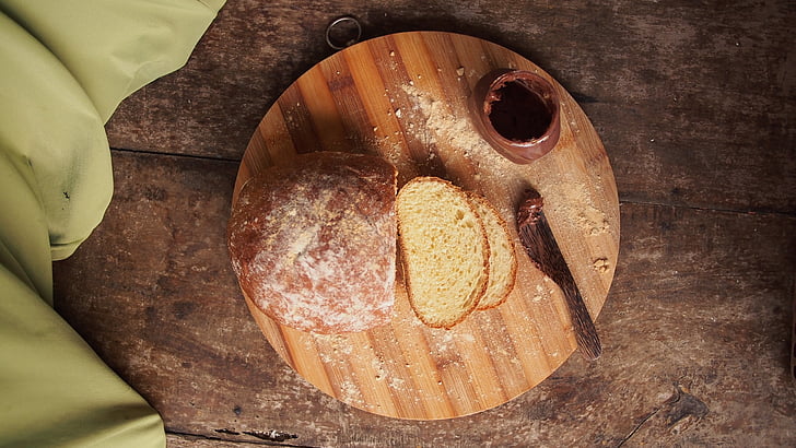 pão, fatia, propagação, massa de pão, farinha, comida, dentro de casa