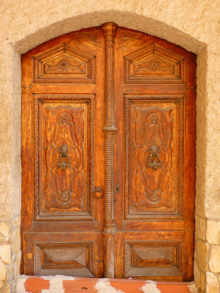 porta, madeira, marrom, antiga