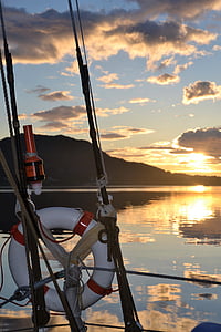 Norwegia, Pantai, berlayar, Skandinavia, Fjord, abendstimmung, matahari terbenam