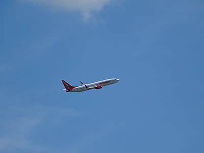 aircraft, sky, blue, start, departure, climb, wing