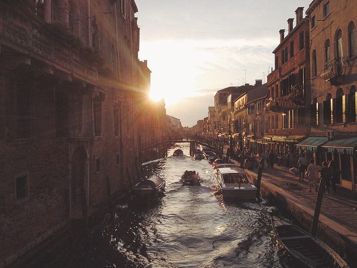 canal, Veneza, Itália, arquitetura, água, barco, gôndola