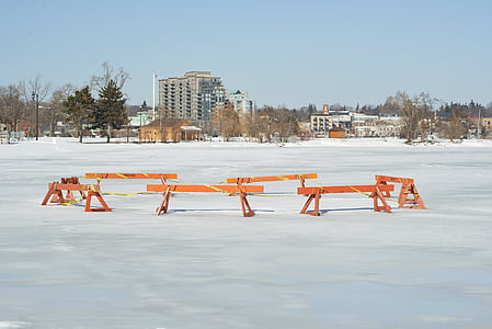es, Danau, musim dingin, Kota, Kanada, Ontario, Barrie
