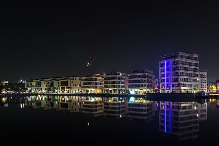 Fènix llac dortmund, exposició prolongada, Dortmund, llums, estrella, l'aigua, reflectint
