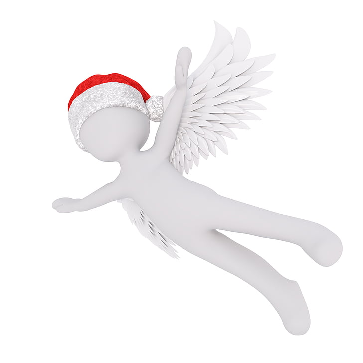 jul, vit hane, hela kroppen, Santa hatt, 3D-modell, Figur, isolerade