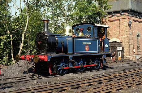 locomotief, Bluebell, trein, spoorweg, tracks, buiten, spoorwegen