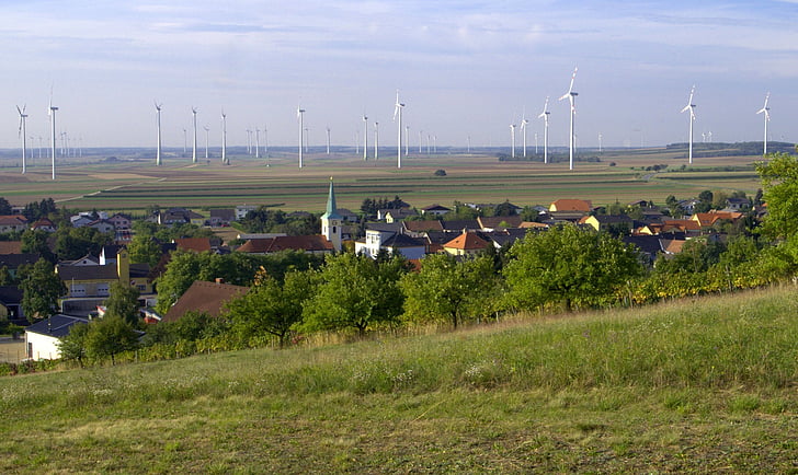 Austria, Burgenland, baling-baling, desa, turbin, turbin angin, bahan bakar dan kekuasaan generasi